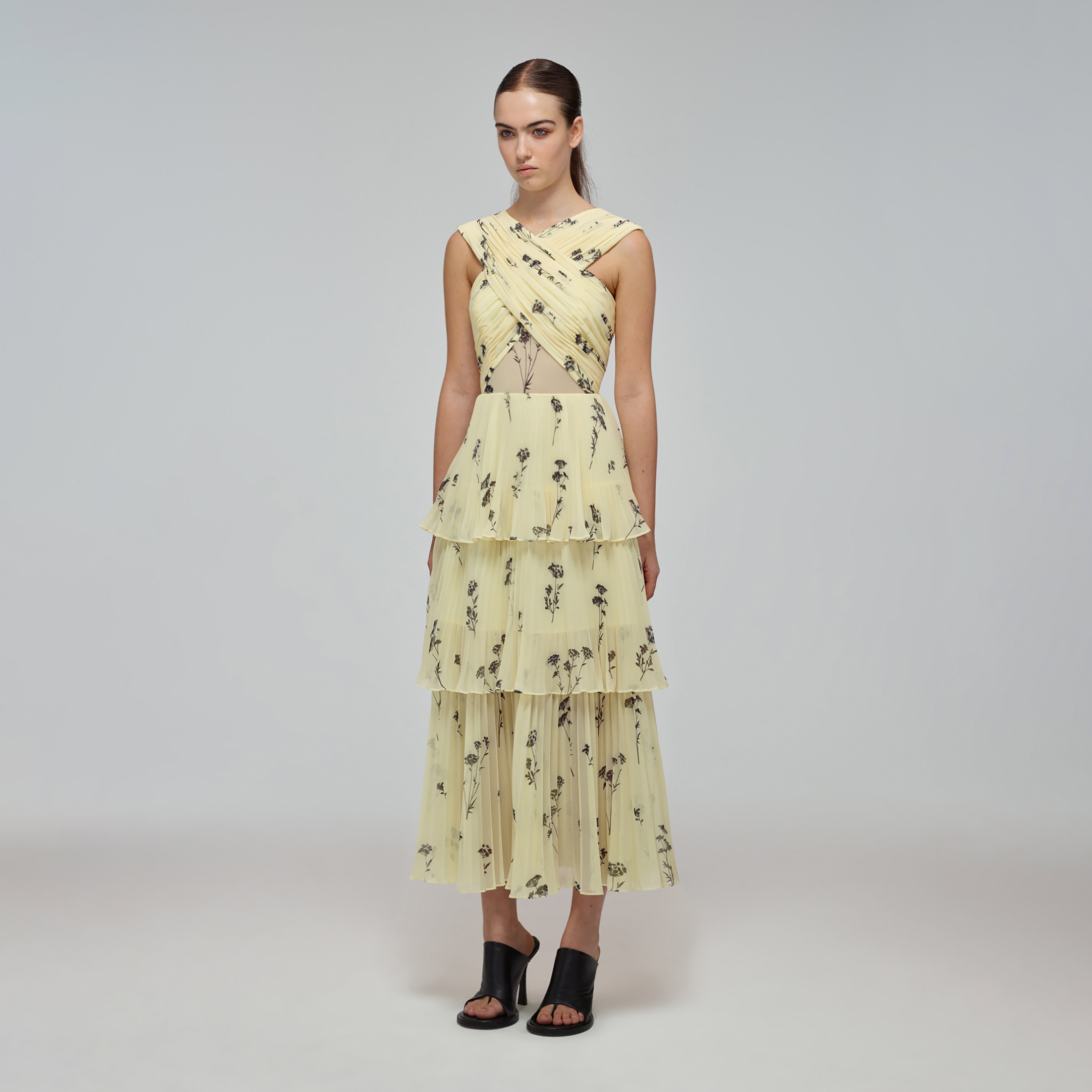 Yellow Floral Silhouette Chiffon ...